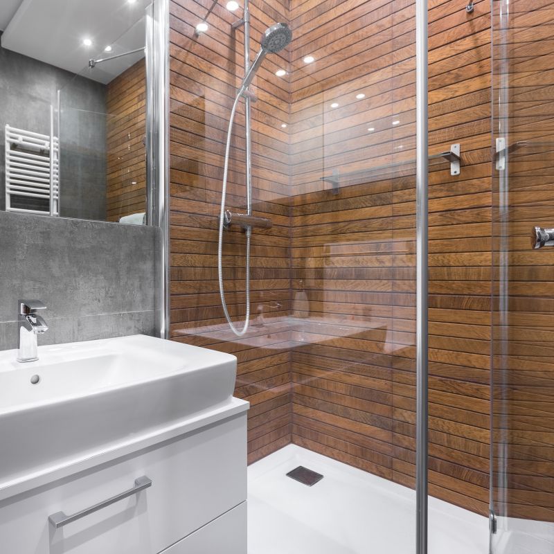 Contemporary Shower with Glass Doors